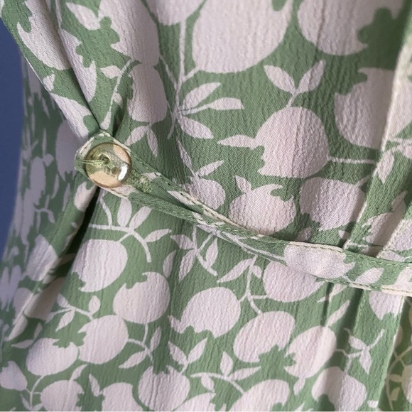 April Cornell Light Green Floral Midi Dress Women’s Size M Button Front Tie Belt - Picture 8 of 10